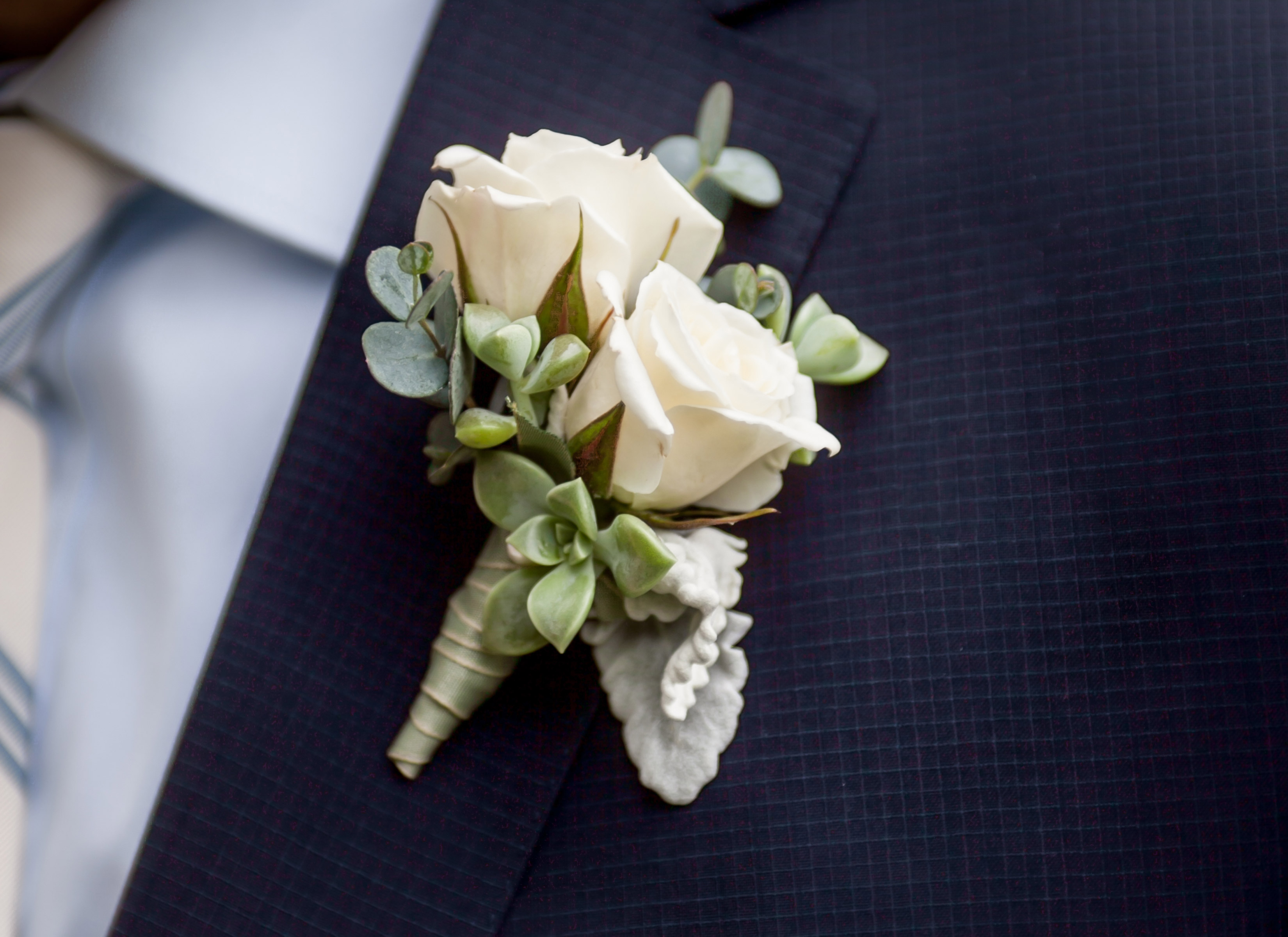 succulent and spray rose boutonniere