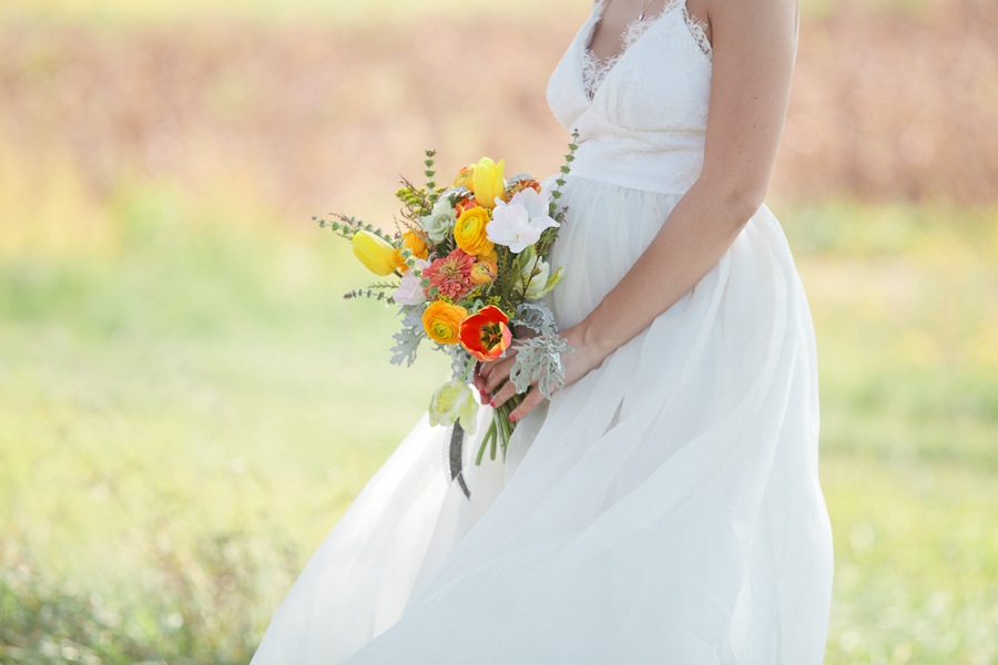 bright rustic bridal bouquet at Over the Vines with soft pastel background